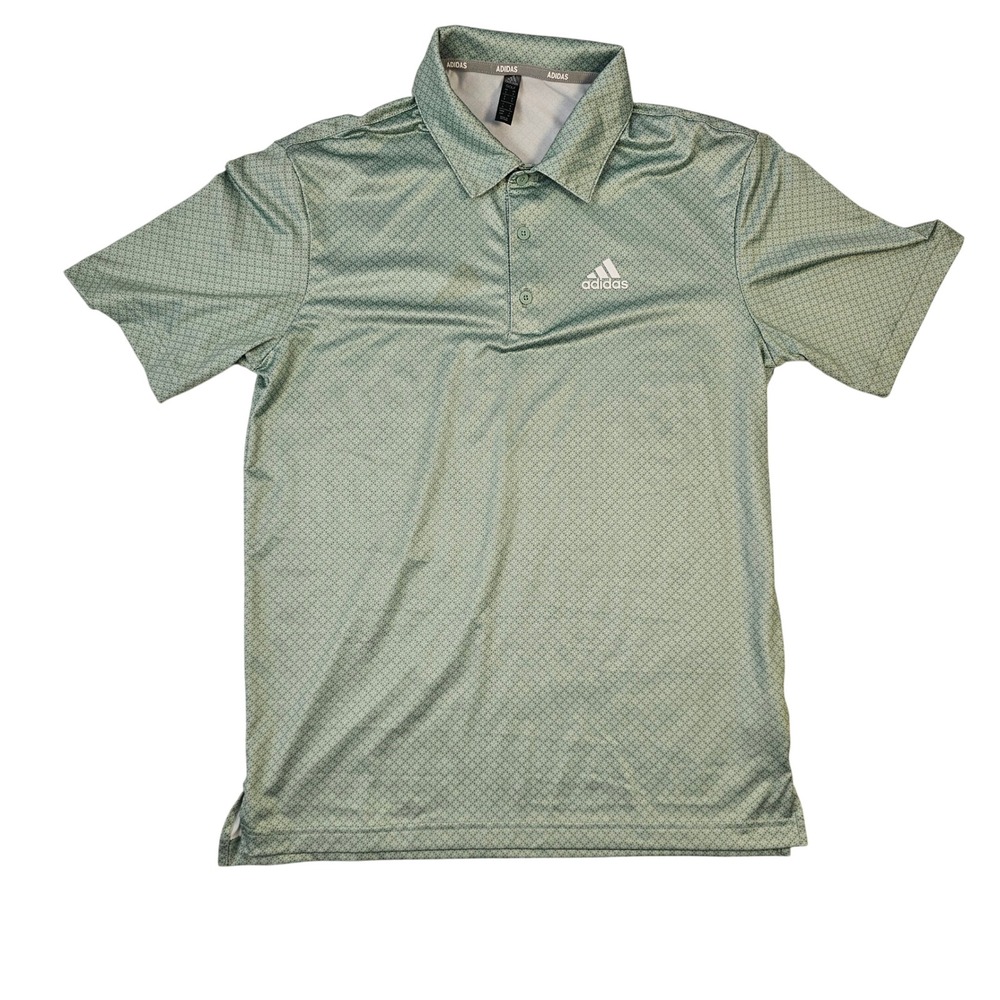 Adidas Golf Mens Small Sage Green Geometric Print Short Sleeve Polo Shirt